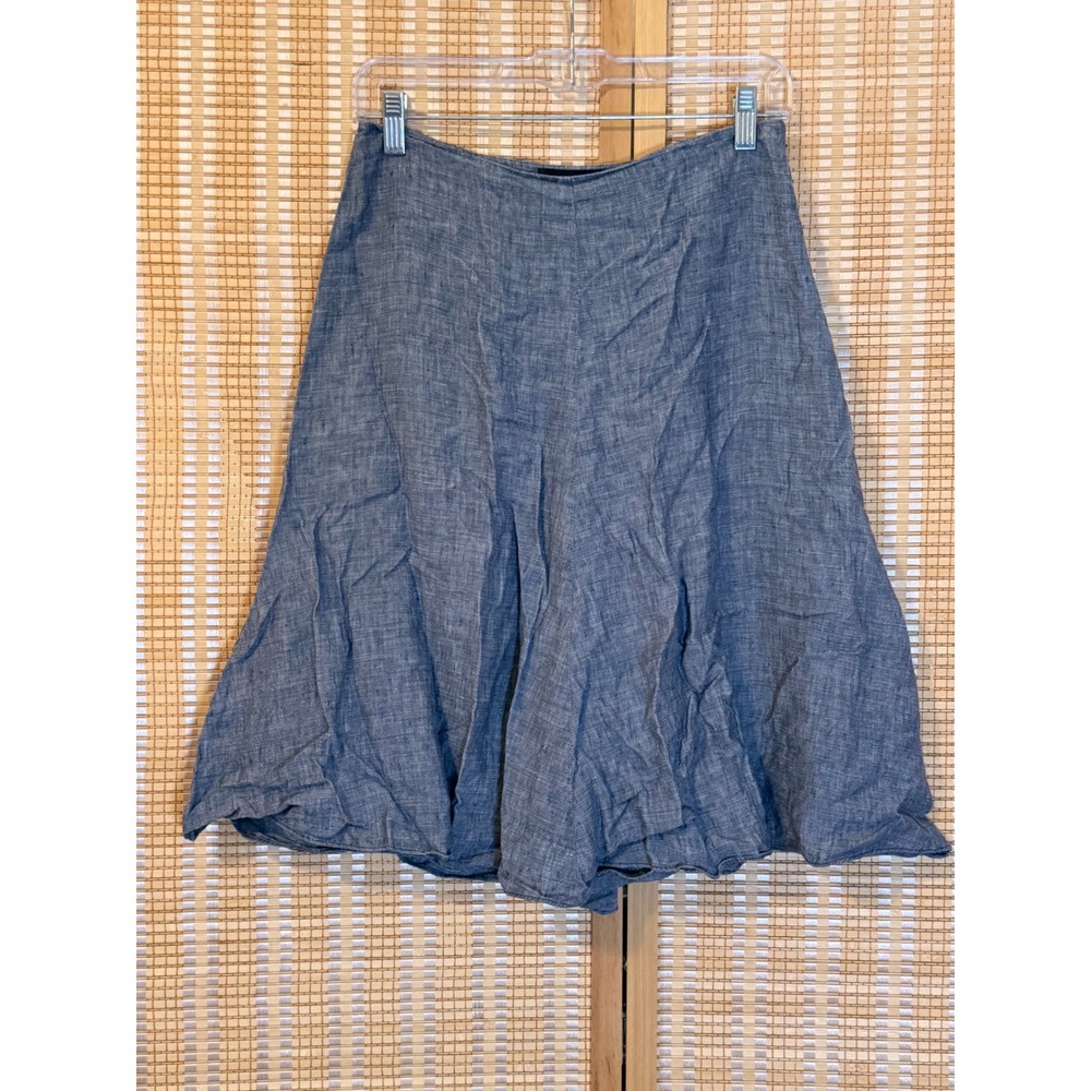 Banana Republic 100% Linen A-Line Skirt Gray Chambray Petite 2P Office Resort